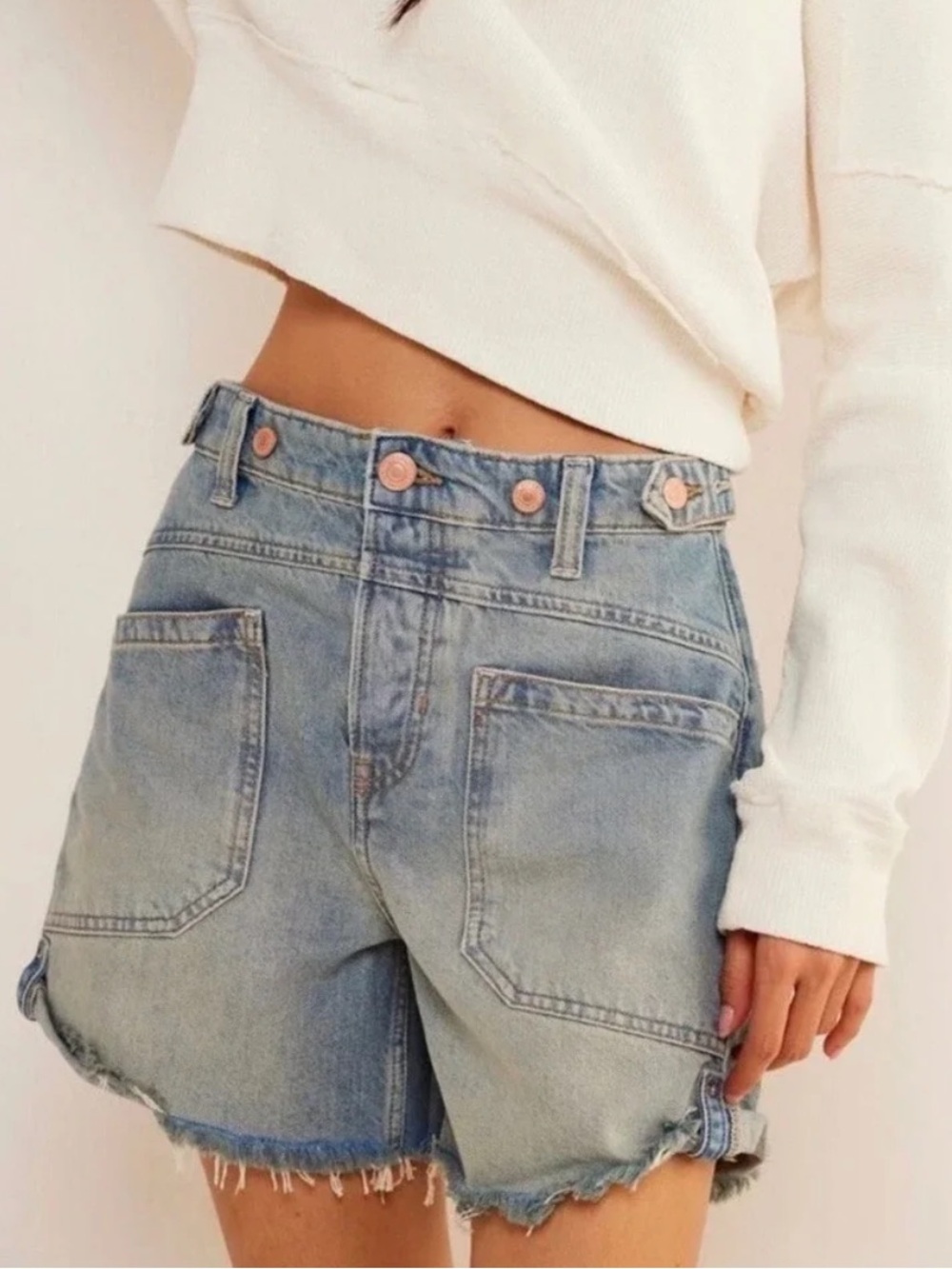 We The Free Free People Palmer Mid Rise Denim Shorts Cutoff Relaxed Blue Size 27